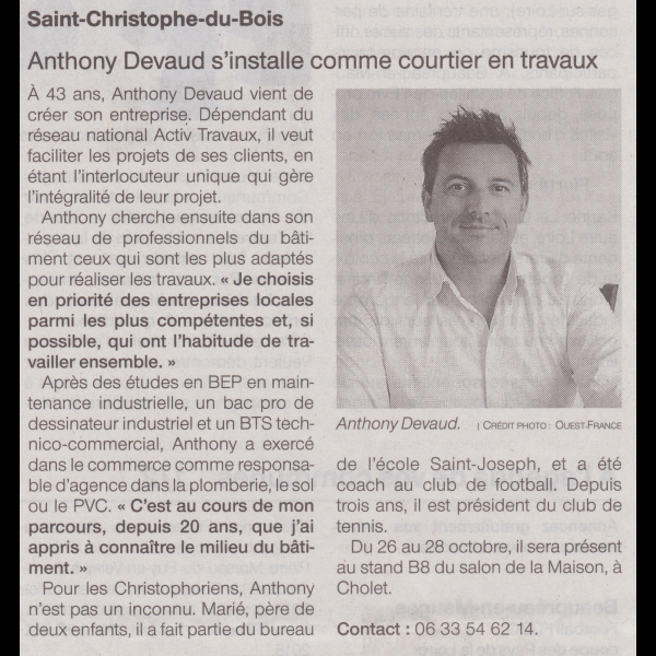 Article Ouest France 13/10/18